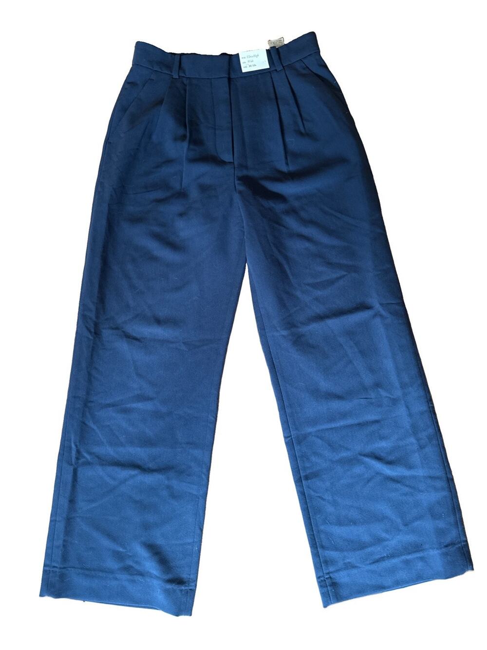 New Abercrombie & Fitch Tailored Linen Blend Wide Leg Pants Navy Blue 30/10R